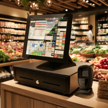 Brooklyn grocery POS system bundle with Touch Dynamic touchscreen, Epson printer, Zebra scanner and cash drawer