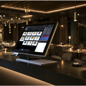 Restaurant POS system bundle with Aures touchscreen at a Connecticut restaurant host stand