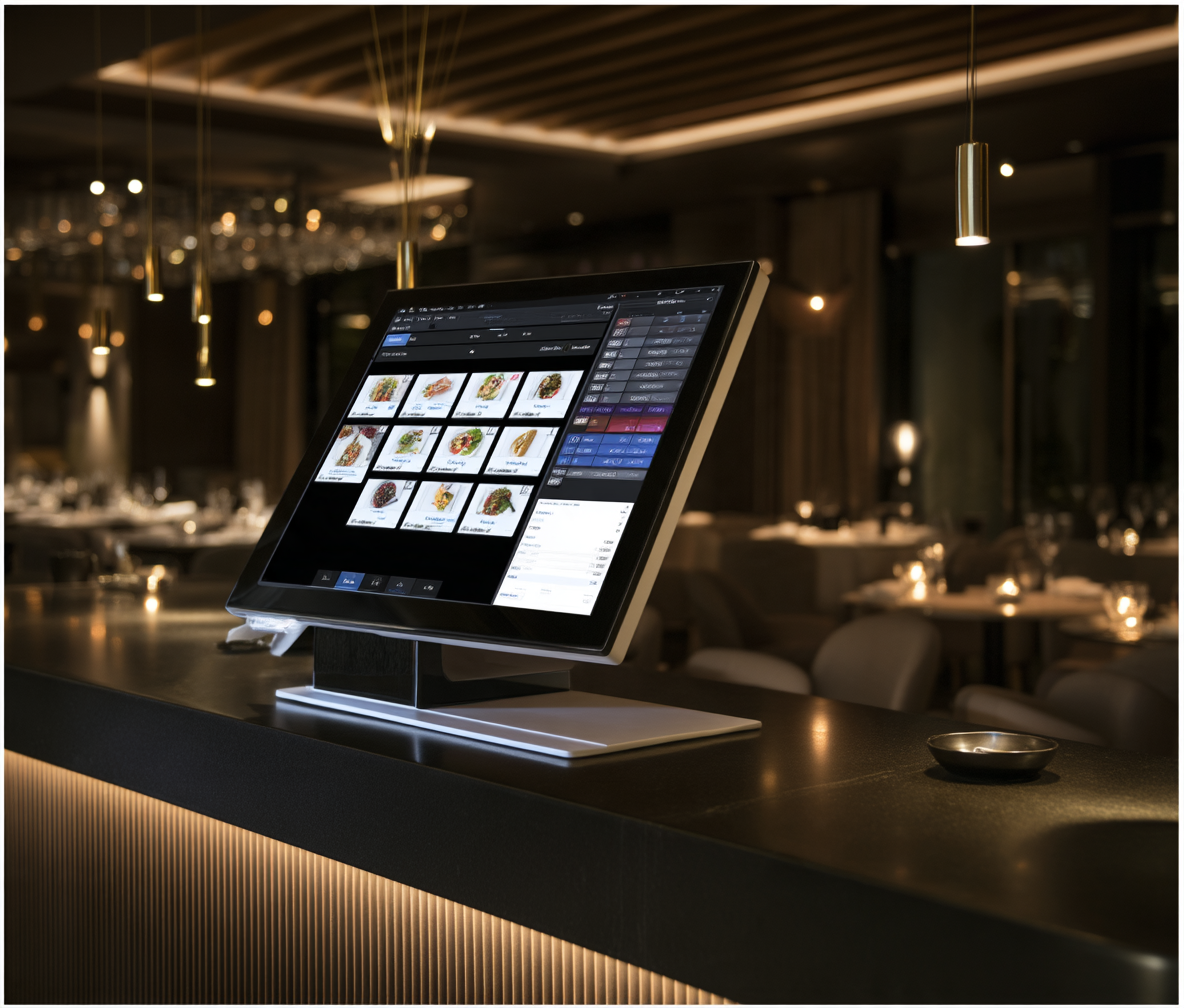 Restaurant POS system bundle with Aures touchscreen at a Connecticut restaurant host stand