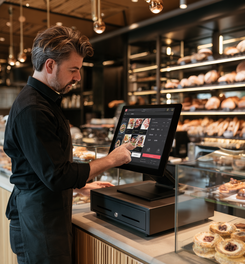 Waiter using Queens Bakery Cafe POS